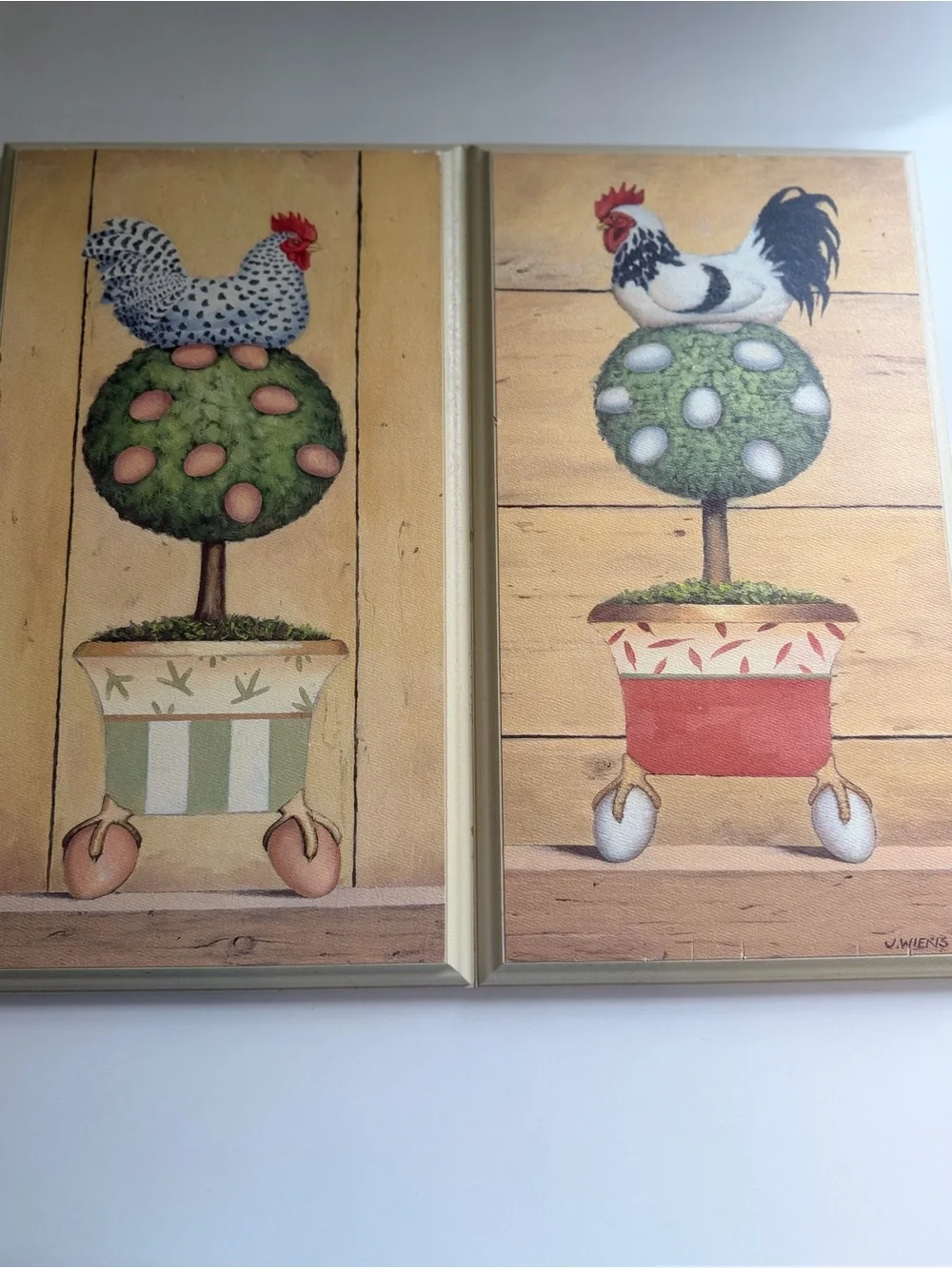 Farmhouse Rooster Wall Art Pair - Yellow and Red Accents